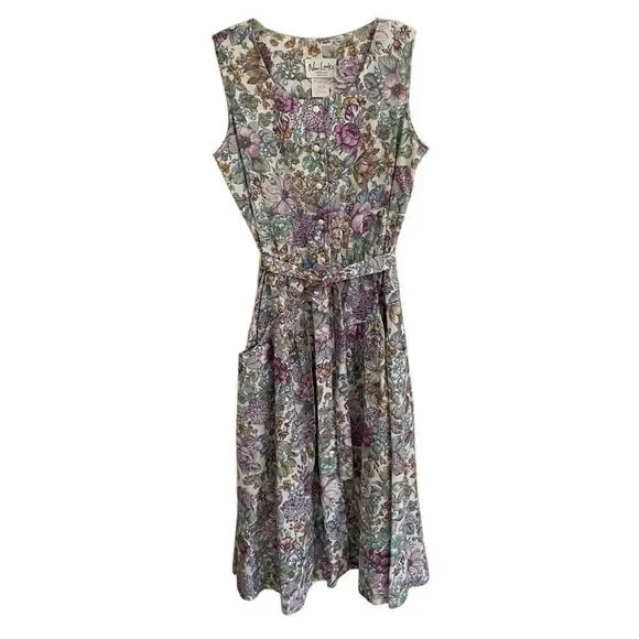 Vintage New Looks Granny floral wide strap belted sundress womens*16 Modest Boho - Picture 5 of 14